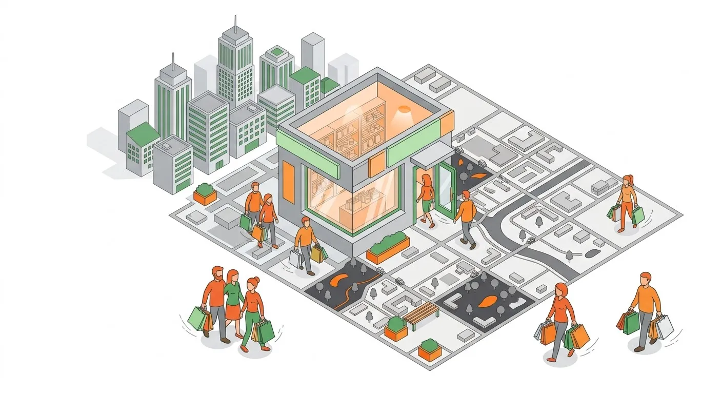 Ilustración de negocio con alta afluencia de clientes gracias a una ubicación estratégica bien elegida