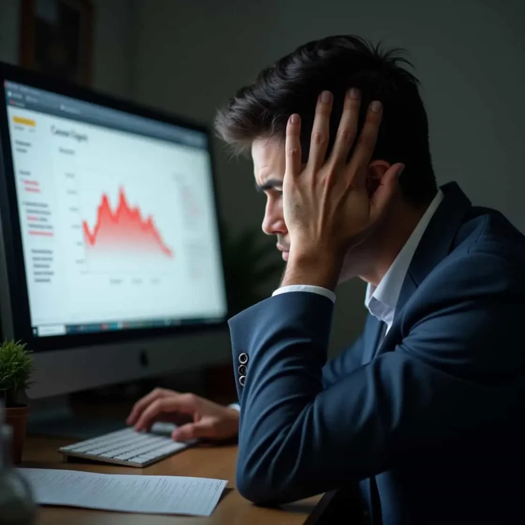 Empresario mexicano frustrado al ver caída en ingresos debido a decisiones basadas en datos erróneos.